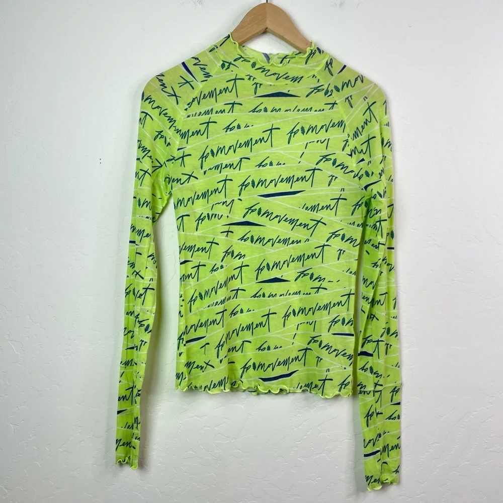 Free People Movement Mockneck High Jump Printed Logo Long Sleeve Top Medium
